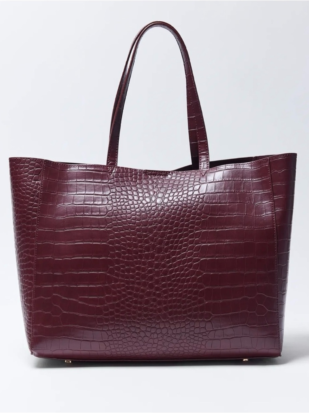 Croc-Embossed Faux Leather Tote Bag in Deep Plum